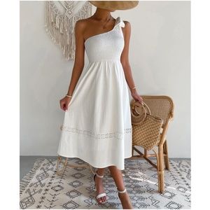 Boho white One Shoulder Lace Dress